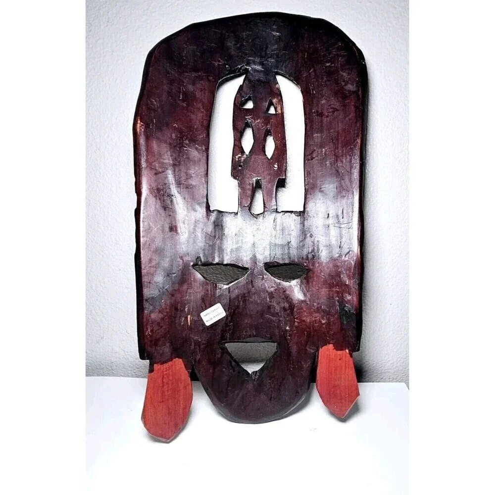 African Hand Carved Ebony Wood Tribal Mask Beautifully Carved Made In Kenya